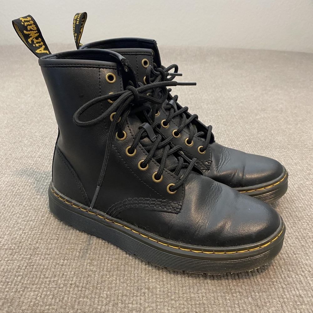Dr. Martens Zavala Boots Women 7 Men 6 Black Leather Ankle Combat Lace Up Casual